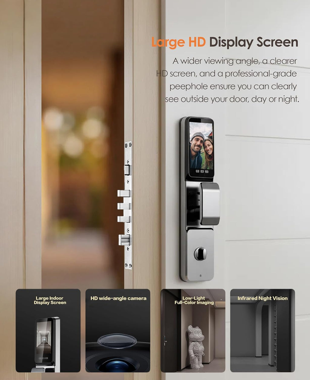 3D Face Recognition Smart Lock with Camera & Handle,Video Doorbell, 7-in-1 Keyless Entry, IP67 Waterproof, 4.5' HD Screen, 2-Way Talk,Tuya App, Door Lock for Front Door