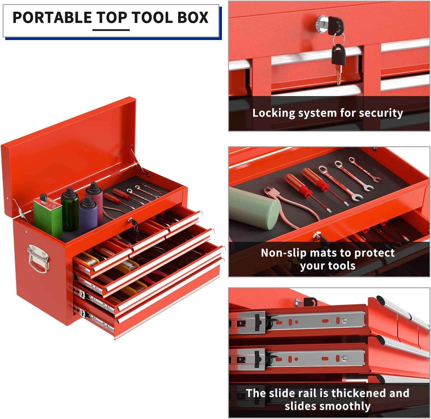 8-Drawer High Capacity Rolling Tool Box with Wheels,Rolling Tool Chest with Drawer,Tool Box on 4 Wheels with Lock, Tool Storage Cabinet Removable Portable Box for Garage Warehouse (Red)