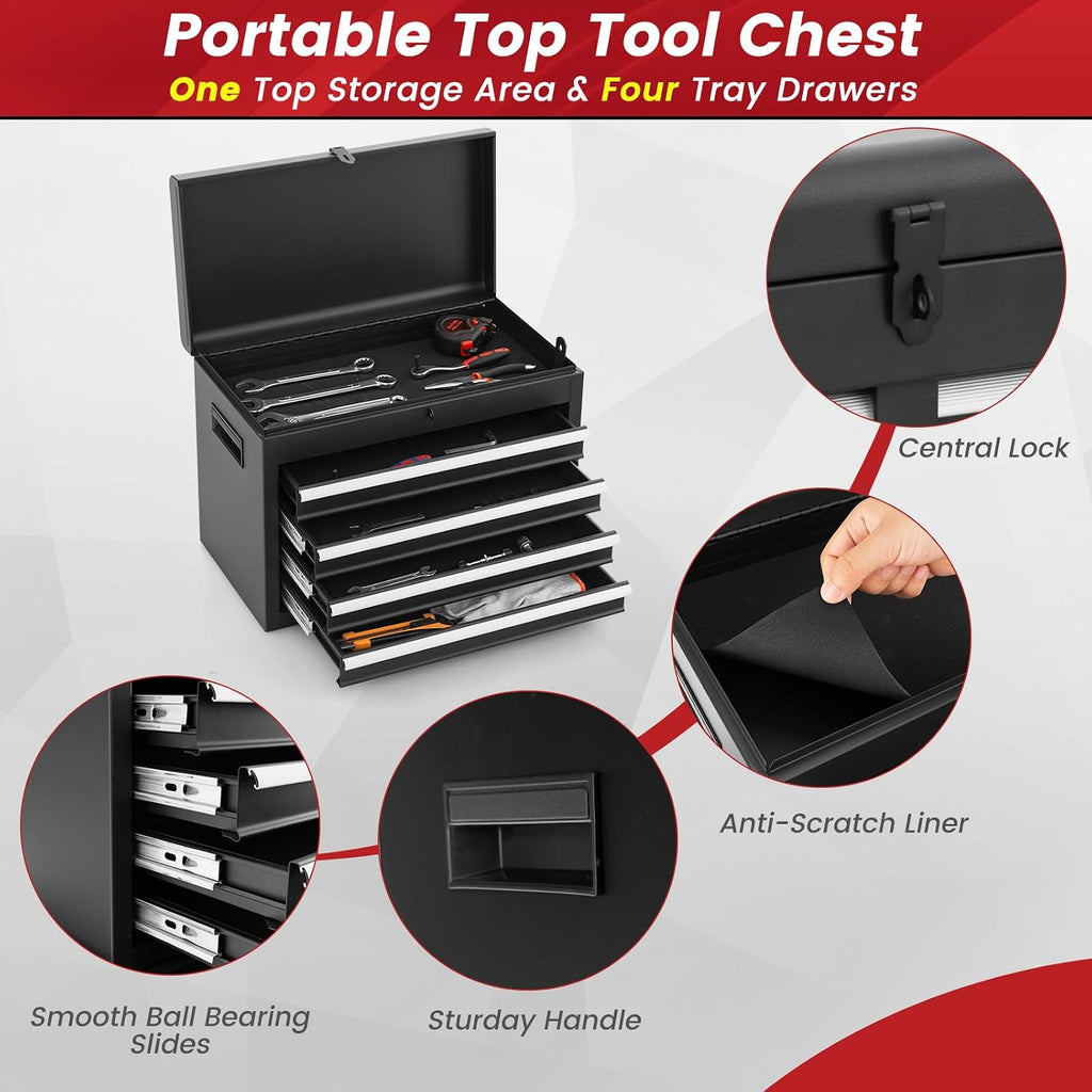 ERGOMASTER Tool Chest Heavy Duty Rolling Tool Box with Cabinet 5-Drawer for Lockable & Removable Cabinet for Garage and Workshop - Black
