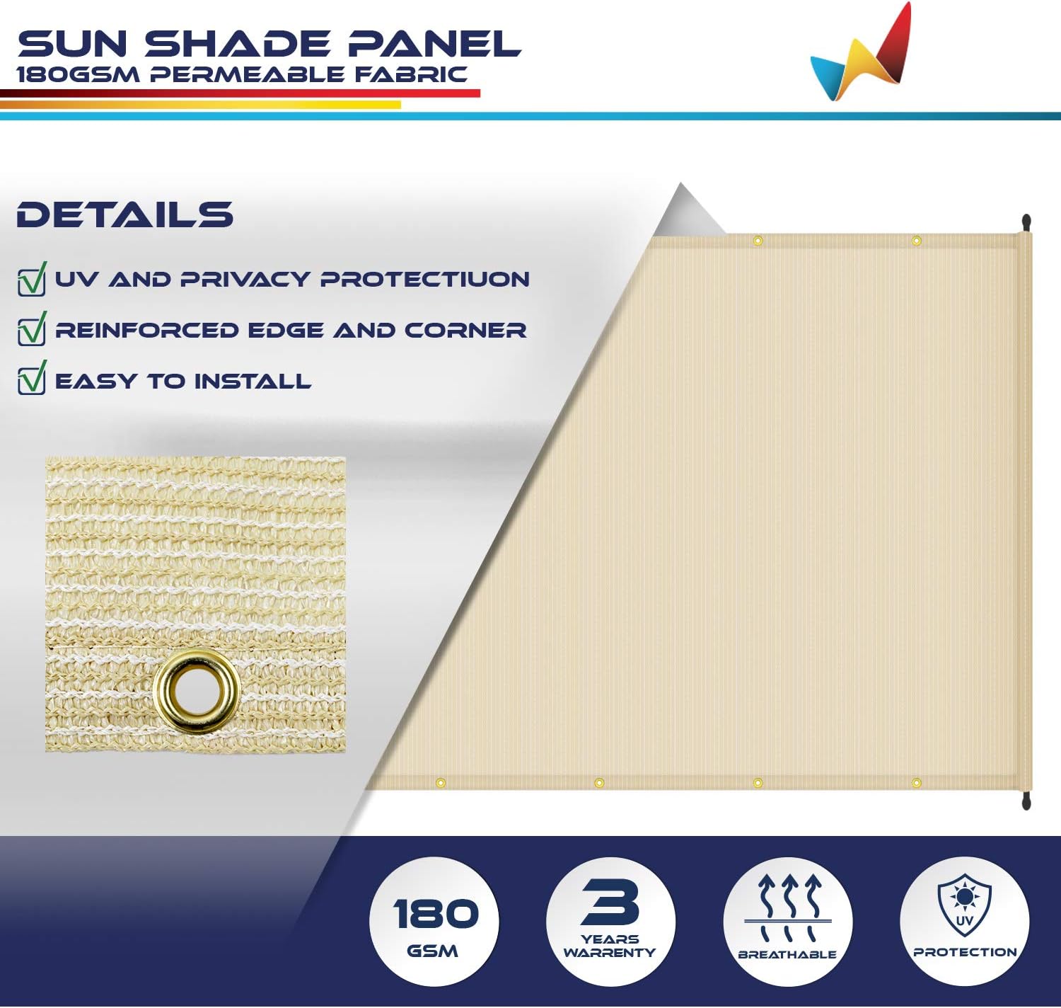 Windscreen4less 9'x16' Outdoor Pergola Replacement Shade Cover Canopy for Patio Privacy Shade Screen Panel with Grommets on 2 Sides Includes Weighted Rods Breathable UV Block Beige