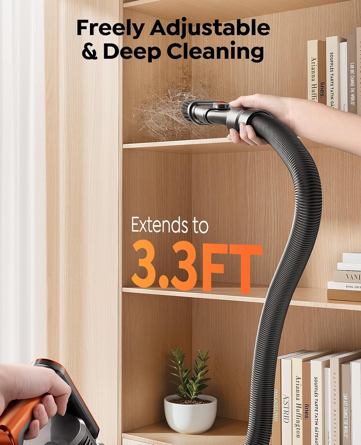 Fieety Cordless Vacuum Cleaner, 650W/55KPa/70Min Runtime Stick Vacuum with 3.3Ft Hose, Wall Mount Charging, Auto Mode, Touchscreen, Self-Standing Vacuum Cleaner for Home/Pet Hair/Carpet/Car, Fragrance