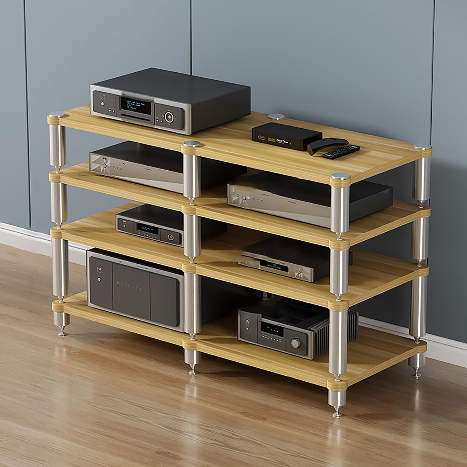 Gaming Shelf & Media Stand - Stylish Portable Wooden Audio Rack Tower for Projector, DVD Player, Game Console, Cable Box - Space-Saving Storage Solution
