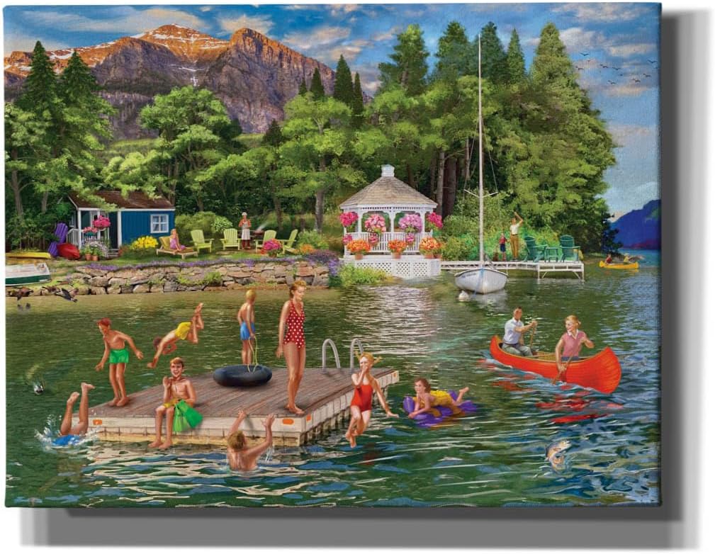 Epic Graffiti 'Gazebo Lake' by Bigelow Illustrations Canvas Wall Art, 34' x 26'