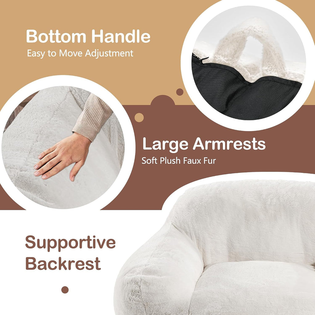 Giant Bean Bag Chair for Adults, Large Memory Foam BeanBag Chairs, Oversized Bean Bag Sofa with Filler, Faux Fur Big Reading Chair Comfy Floor Sofa Chair (Beige)