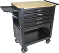 36' Tool Box with Wheels 4 Drawers Rolling Tool Cart, Wooden Top Workbench, 660lbs Total load Tool Cabinet with Locked Drawers Storage Organizer Cabinet for Garage, Warehouse, Repair Shop - Black