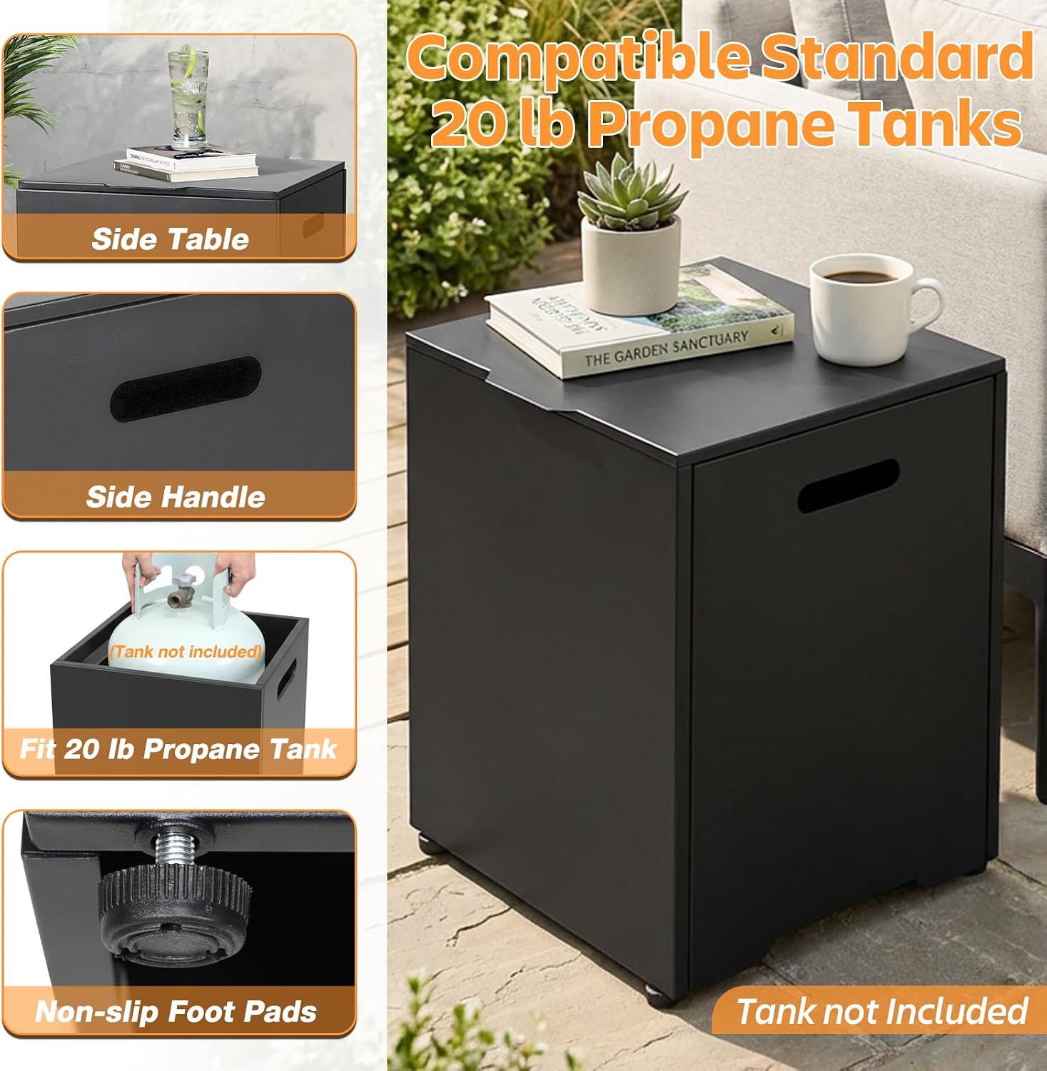 32' Outdoor Propane Fire Pit Table, 50,000 BTU Gas Fire Table with Tank Cover, Marble-Look Ceramic Top, Steel Lid, & Rain Cover, Round Patio Firepit for Backyard, Garden, Party