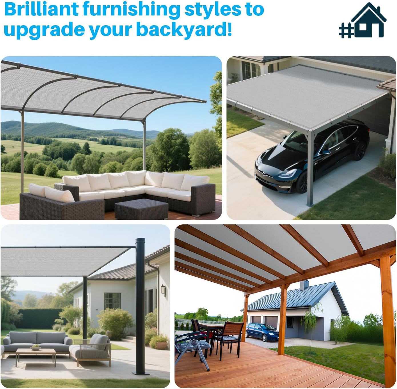 Patio Paradise 12' x 16' Sun Shade Cloth with Grommets Rectangle Shade Sail Canopy Pergola Cover with Straight Edge, UV Block Fabric for Backyard Deck Outdoor Activities, Light Grey