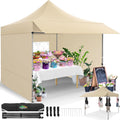 COBIZI 10x20 Pop up Heavy Duty Canopy Tent, Commercial Instant Canopies with Sturdy Awning, Outdoor Canopies for Market, Event, Khaki