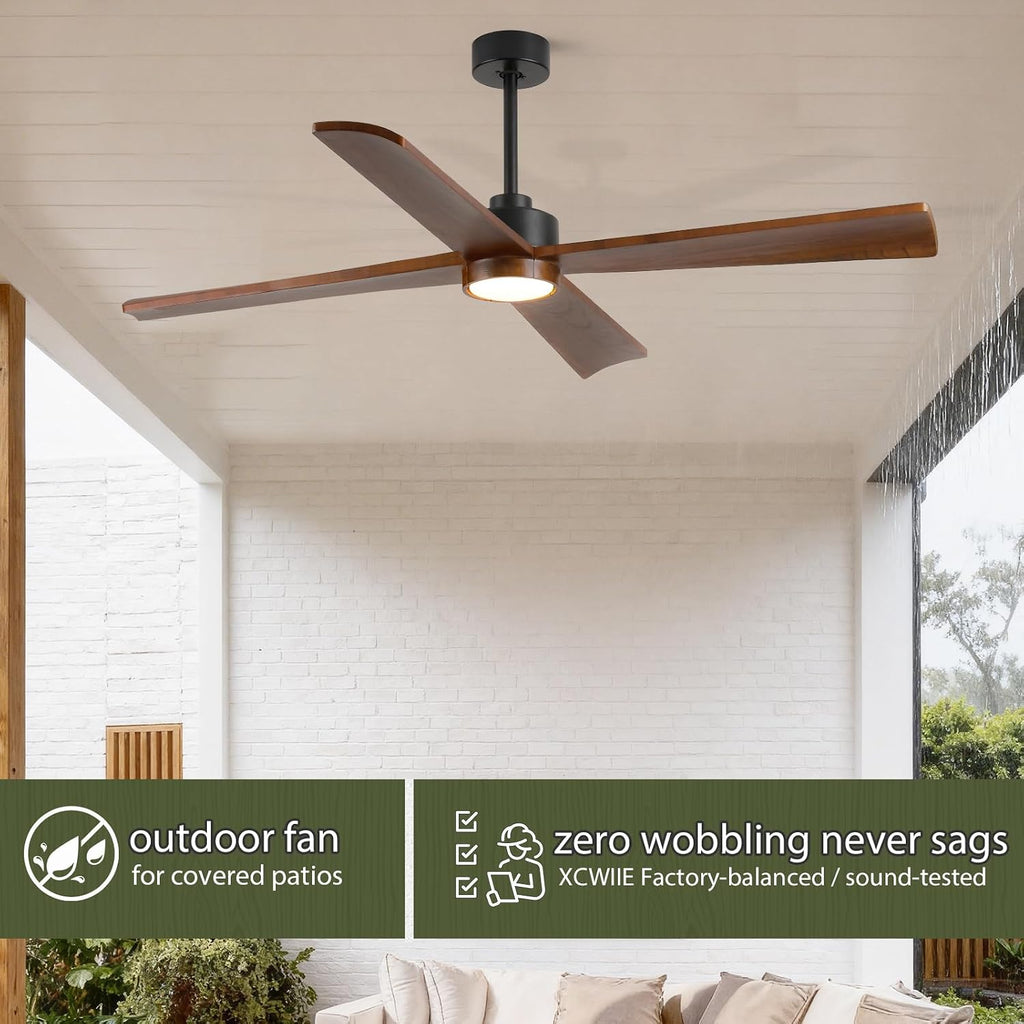 52 Inch Outdoor Ceiling Fan with Lights for Patio, Modern Rustic Farmhouse Smart Ceiling Fan, Solid Wood Blades, Reversible Energy Large Airflow with 3 Downrods for Bedroom Indoor Exterior Commercial