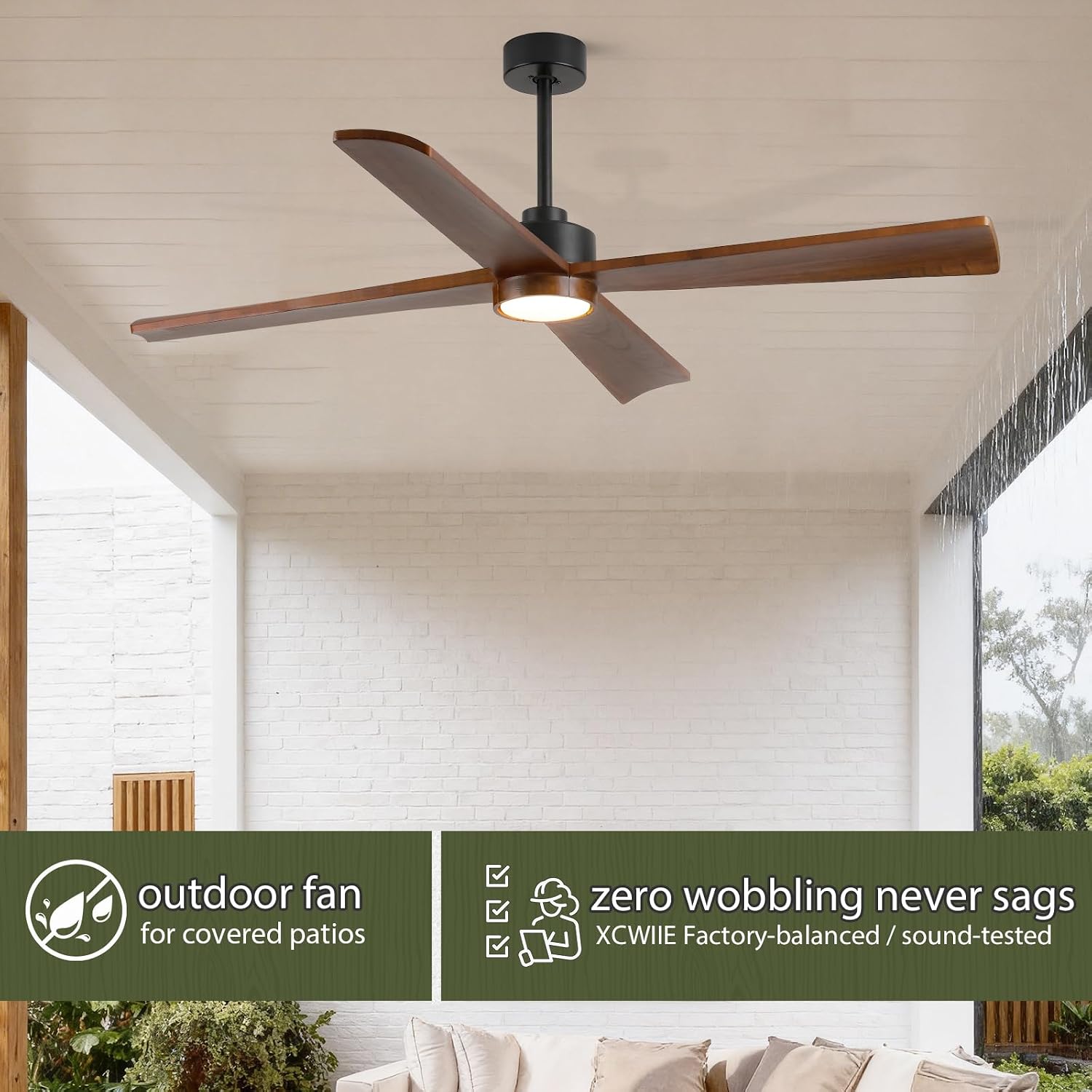52 Inch Outdoor Ceiling Fan with Lights for Patio, Modern Rustic Farmhouse Smart Ceiling Fan, Solid Wood Blades, Reversible Energy Large Airflow with 3 Downrods for Bedroom Indoor Exterior Commercial