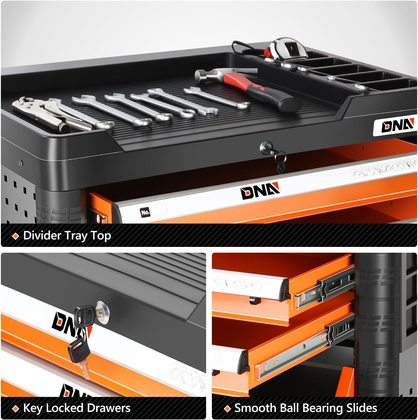 DNA Motoring 4-Drawer Rolling Tools Chest, Rolling Tool Storage Cabinet, Heavy Duty Mechanic Tool Cart, Trolley Organizer for Garage, Warehouse, Workshop, Orange, TOOLS-00402