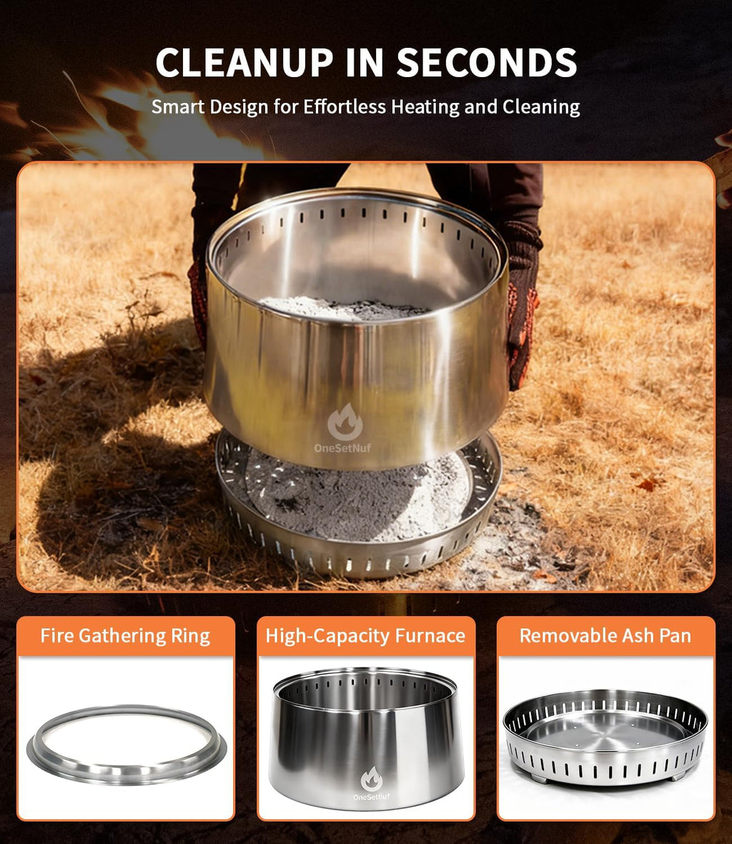 21 Inch Smokeless Fire Pit, for Outdoor Patio & Backyard, Dual Airflow Secondary Combustion, Stainless Steel Firepit with Detachable Ash Pan, Clean Burn, Portable for Camping & Gatherings