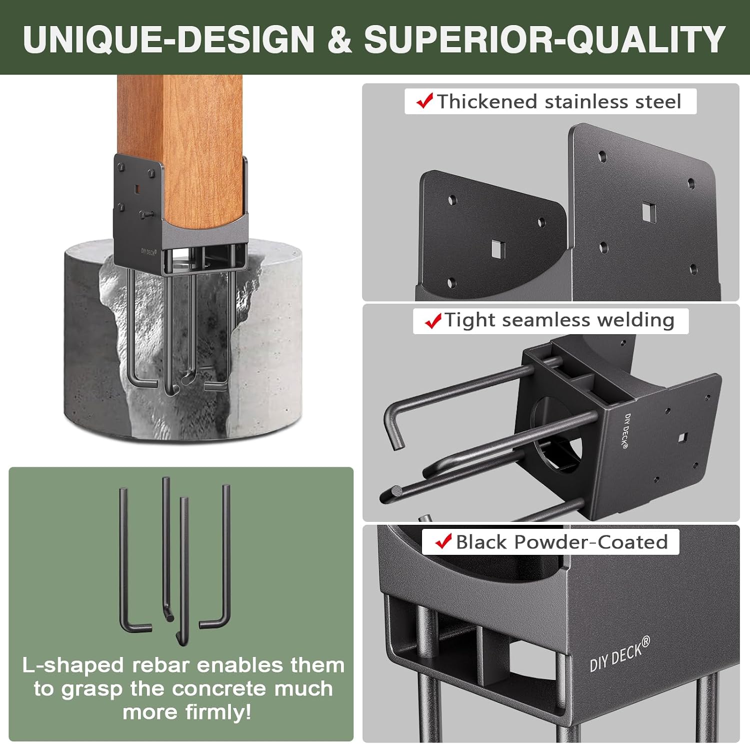 4Pack Heavy Duty Stainless Steels U-Shape Wet Concrete Fence Post Holder 6'x6' (Actual 5.5 'x5.5) Base Anchor Bracket with Air Flow Channel for Terrace Post Base,Fences, Wood Pergola [Patent Pending]