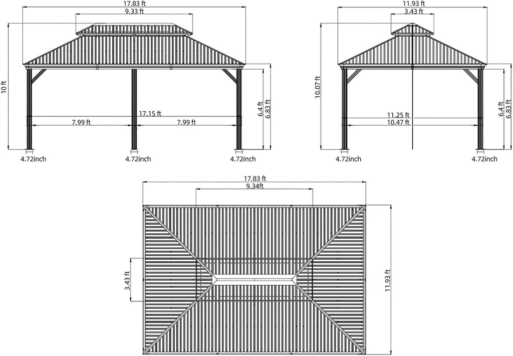 12x18Ft Hardtop Gazebo Wooden Coated Aluminum Frame Canopy Galvanized Steel Double Roof Outdoor Wood-Looking Permanent Metal Pavilion with Curtains and Netting for Patio Deck Lawn