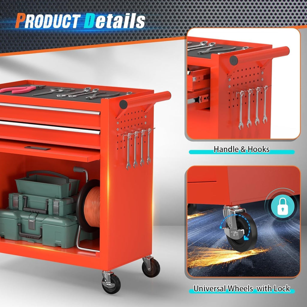 8-Drawer Rolling Tool Chest with Wheels, 2-in-1 Detachable Tool Box with Drawers and Large Cabinet, Rolling Tool Chest Storage Cabinet with Lockable for Warehouse, Garage, Workshop Red
