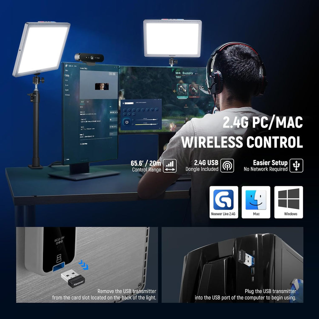 NEEWER GL1 PRO 15.5' Key Light Streaming Light, Video Light with 2.4G PC/Mac iOS/Android APP Control, 2800LM LED Panel Light with Desk Clamp Compatible with Elgato Stream Deck for Gaming Zoom, Silver