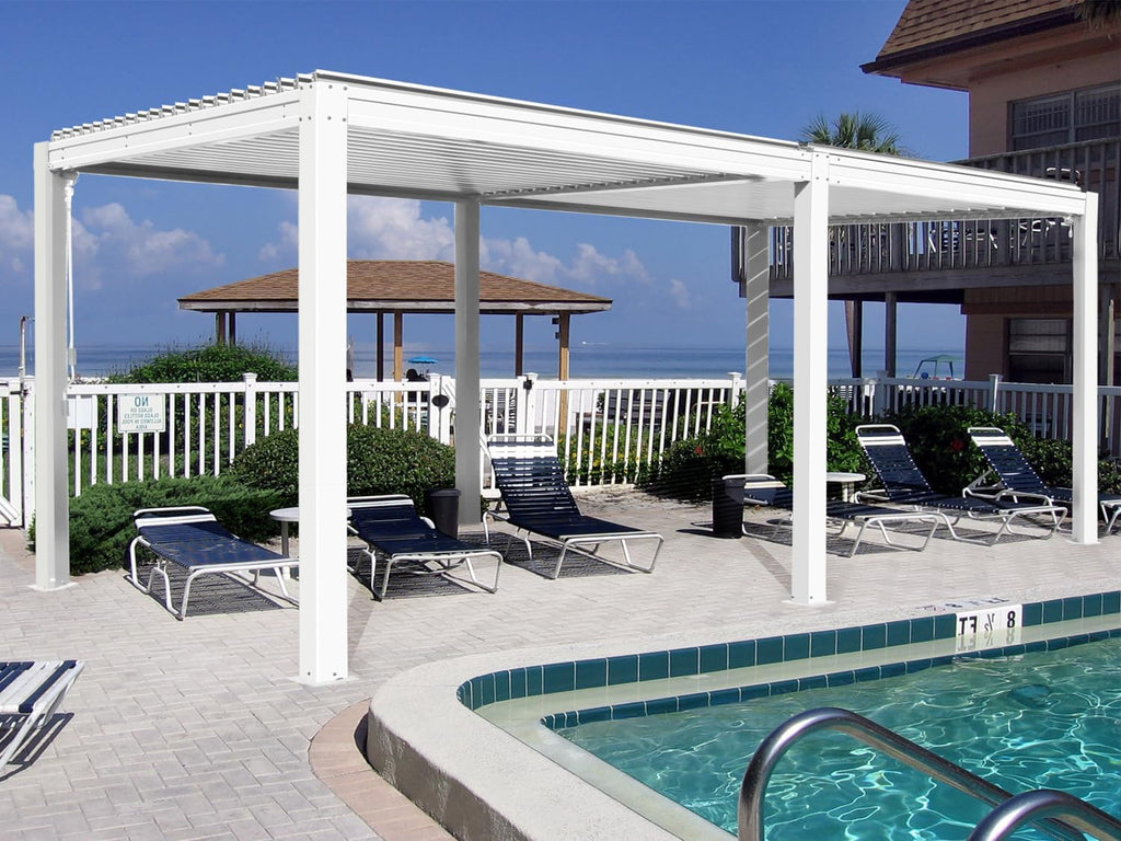 Domi Louvered Pergola 10X20FT, Aluminum Pergola with Adjustable Louvered Roof and Drainage Gutter, Outdoor Gazebo for Patio, Backyard, Deck, White