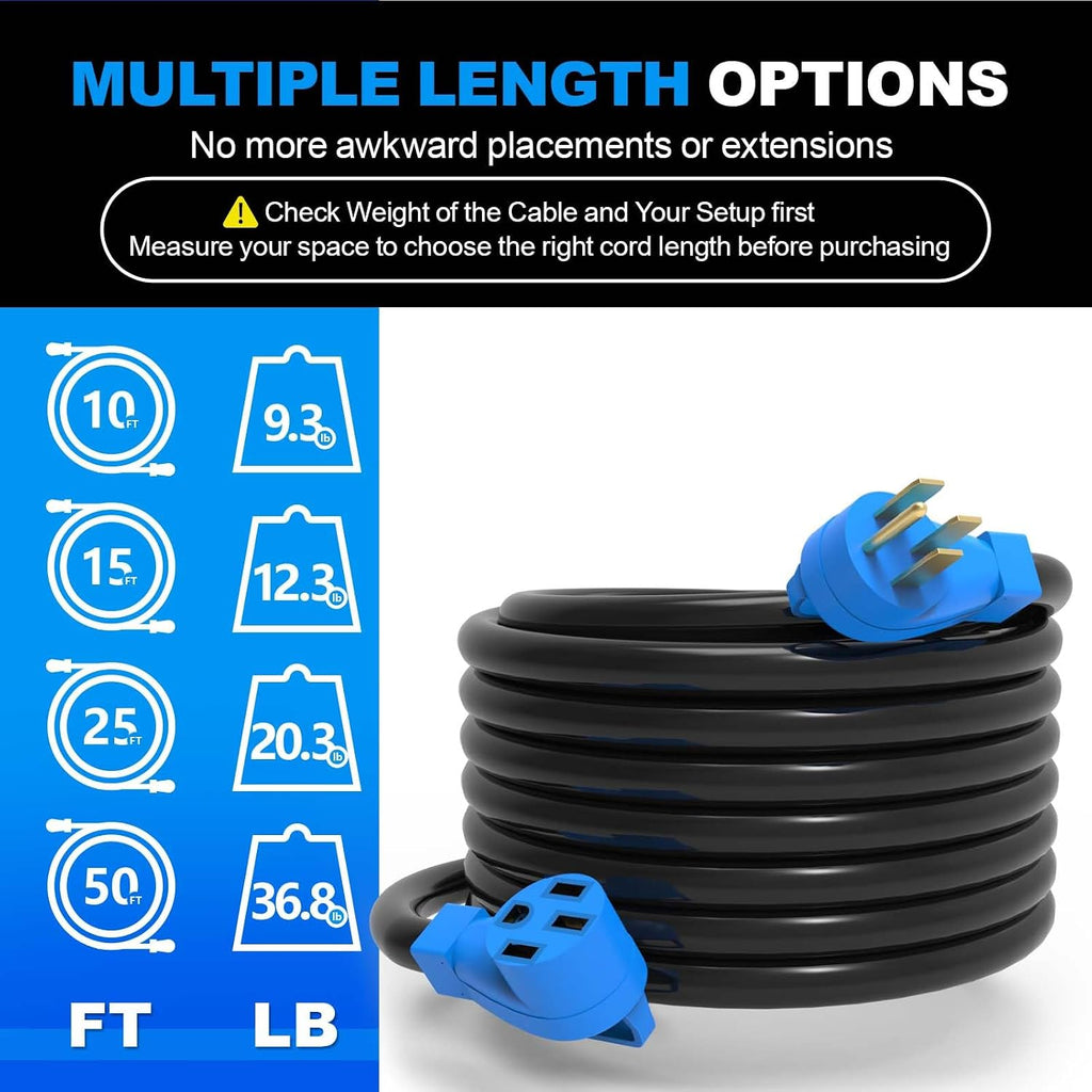 50 Amp RV/EV Extension Cord, 50FT NEMA 14-50P/14-50R 50 Amp RV Cord, Heavy Duty 6/3+8/1 AWG STW RV Power Cord for RV Camper and Generator to House (50FT)