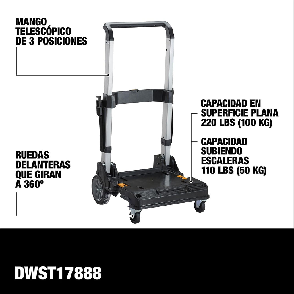 DEWALT TSTAK Trolley Cart with Handle, Swivel 360°, Capacity of Up to 200 lbs (DWST17888)