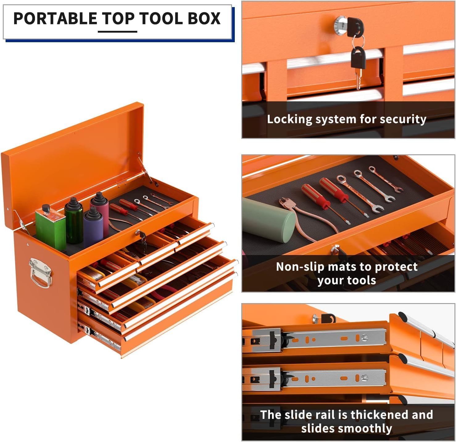 8-Drawer High Capacity Rolling Tool Box with Wheels,Rolling Tool Chest with Drawer,Tool Box on 4 Wheels with Lock, Tool Storage Cabinet Removable Portable Box for Garage Warehouse (Orange)