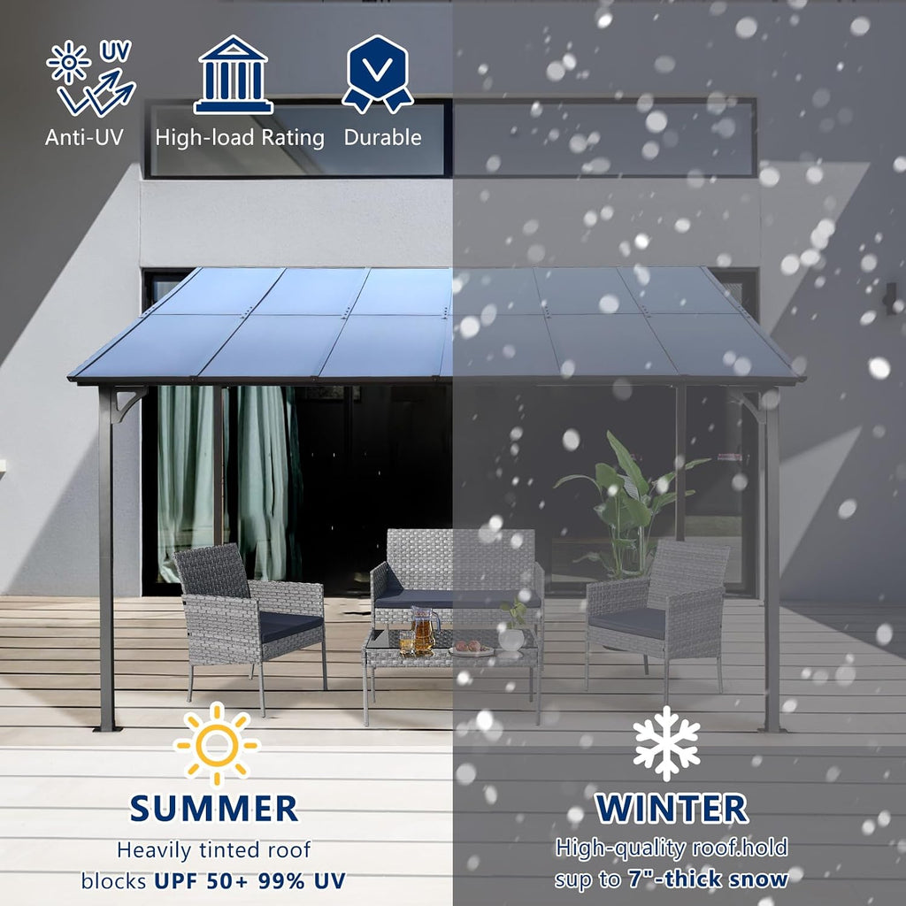 Outdoor Pergola Gazebo,10 x 12 Outdoor Lean to Gazebo Pergola, Large Wall-Mounted Heavy Duty Awnings for Patio, Backyard, Deck (10' x 12')