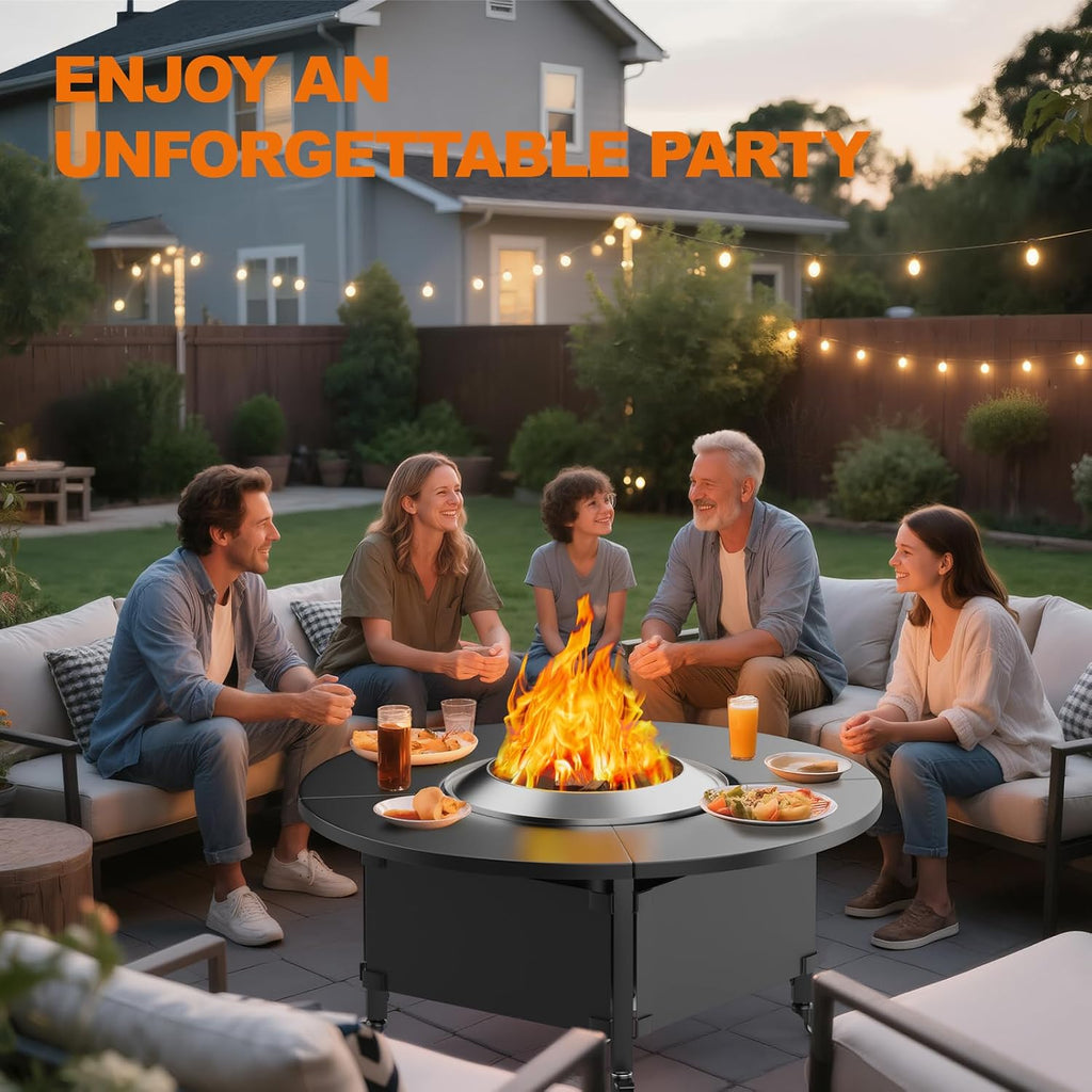 Fire Pit Surround Tabletop for Solo Stove Bonfire,Foldable Surround Table with Wheels for Safety & Easy Clean,42' Powder-Coated Steel Wood Burning Stove Surround Table Top,Accessories for Solo Stove