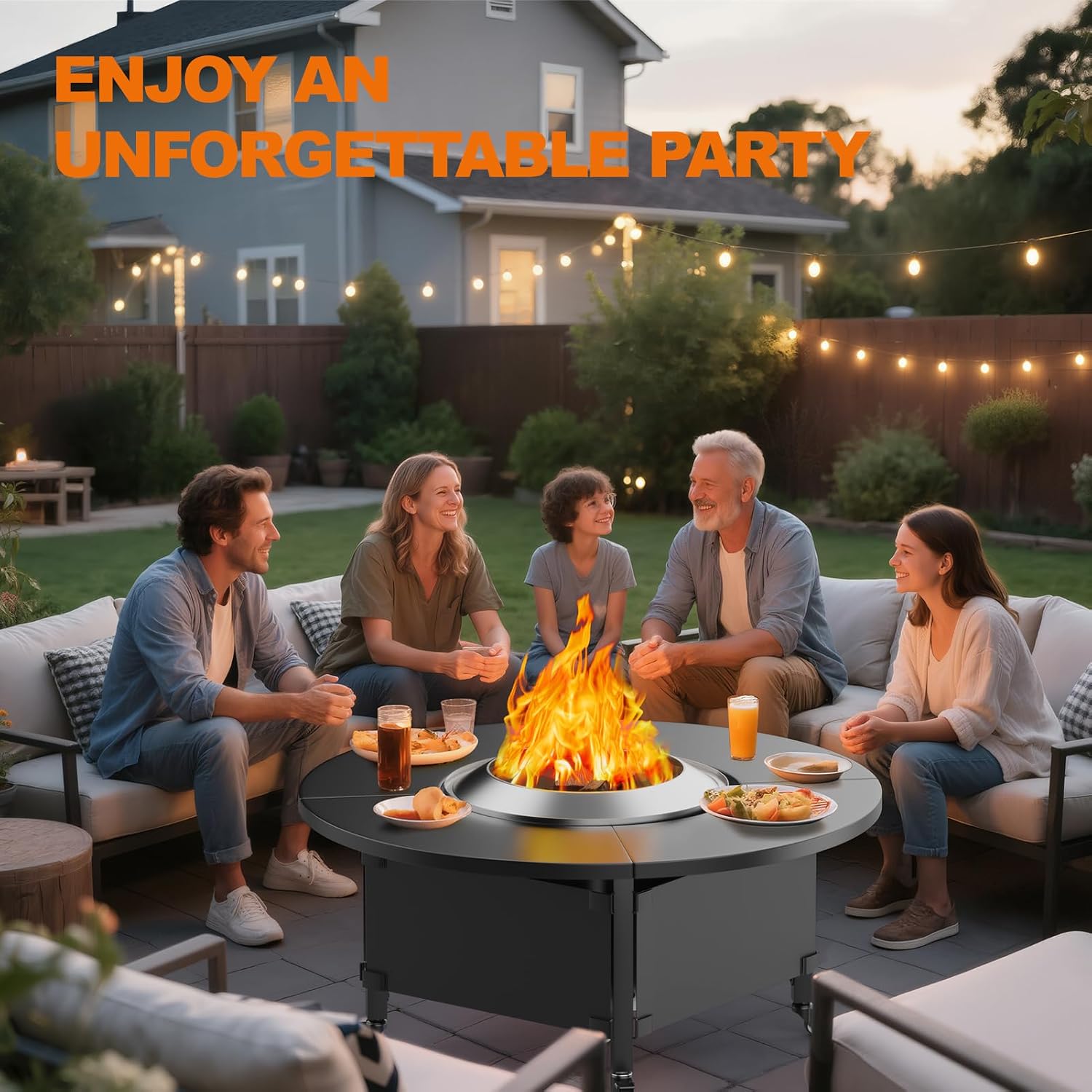Fire Pit Surround Tabletop for Solo Stove Bonfire,Foldable Surround Table with Wheels for Safety & Easy Clean,42' Powder-Coated Steel Wood Burning Stove Surround Table Top,Accessories for Solo Stove