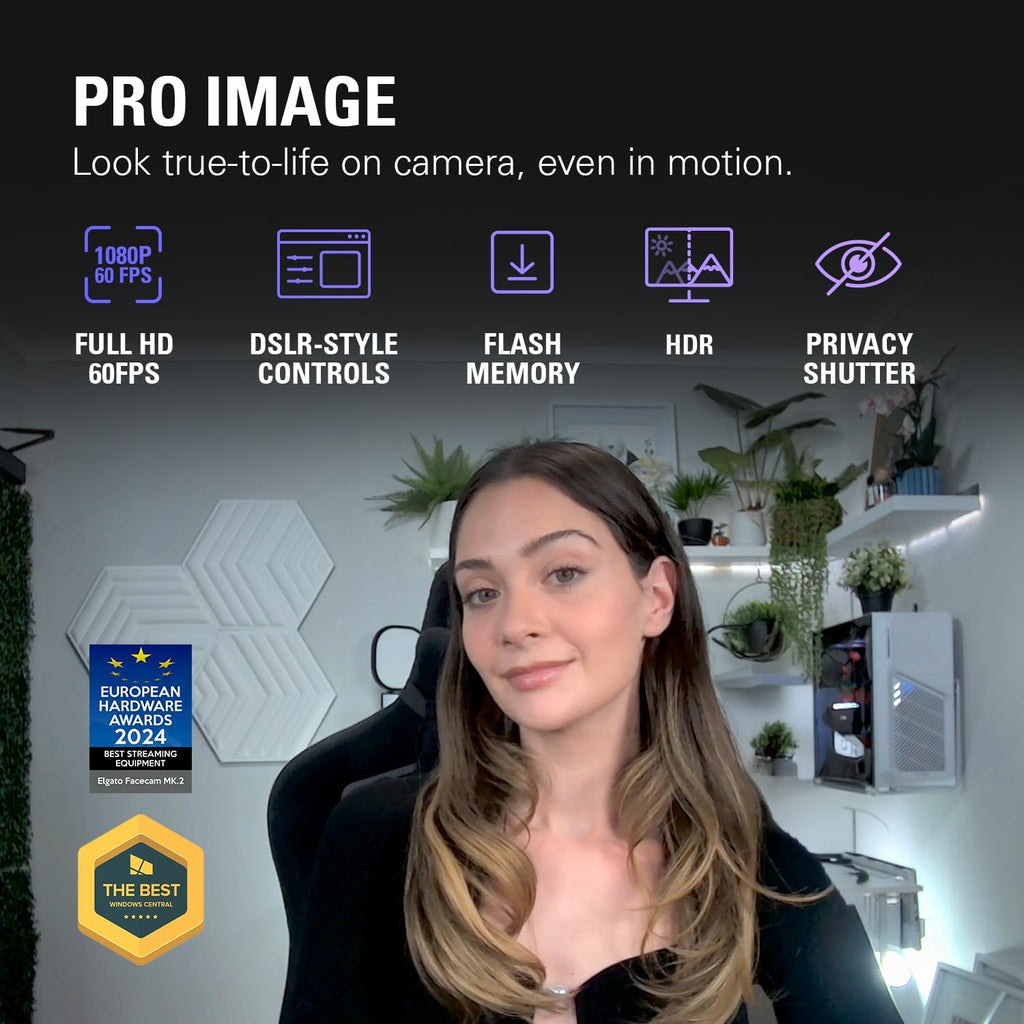 Elgato Facecam MK.2 – Premium Full HD 1080p Webcam for Streaming, Gaming, Video Calls, Recording, HDR Enabled, Sony Sensor, PTZ Control – Works with OBS, Zoom, Teams, and More, for PC/Mac