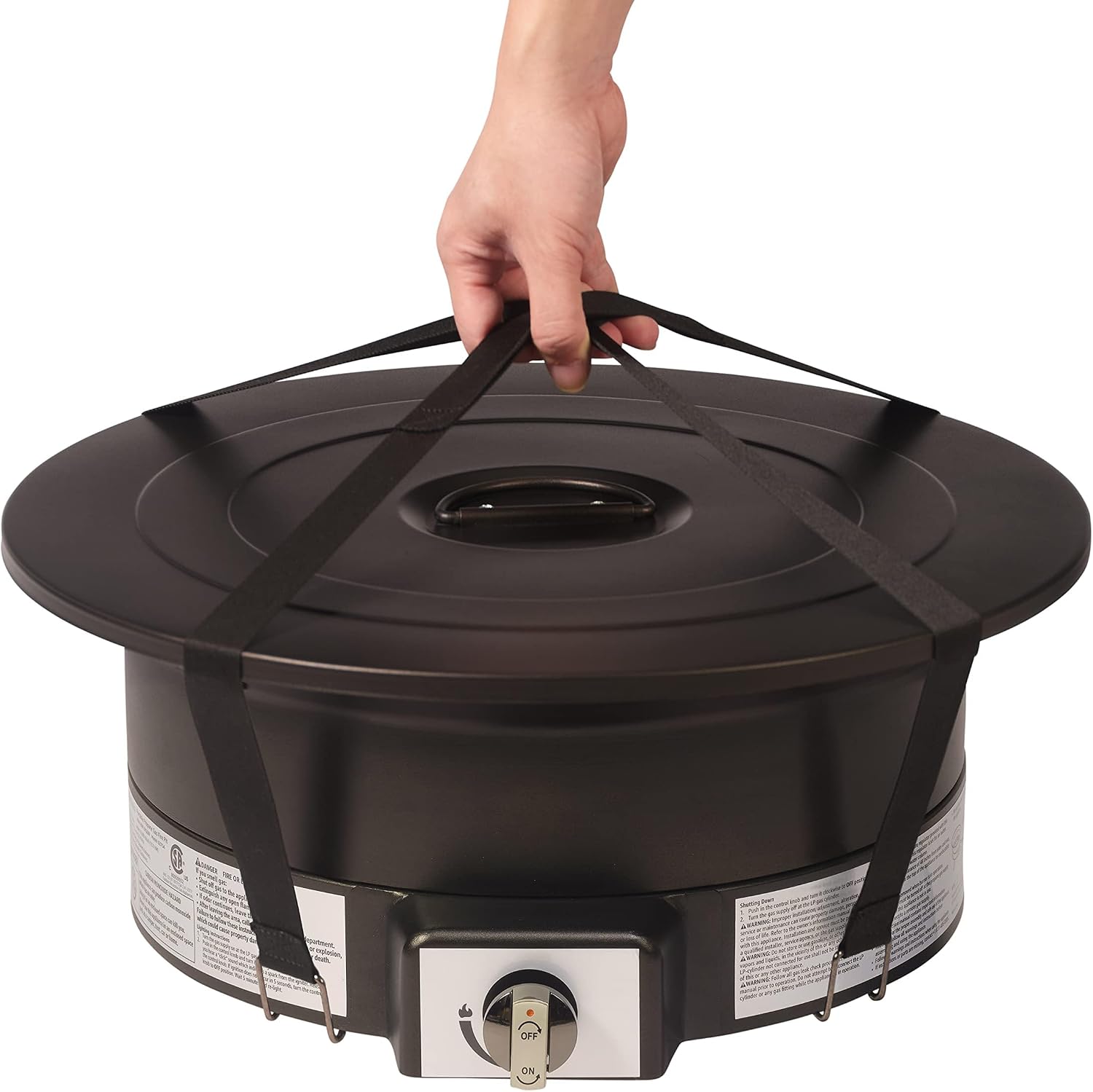 Amazon Basics Portable Propane Fire Pit, 19 inch Round Gas for Patio, 55,000 BTU, Carry Strap, Heat, Warmth and Ambience