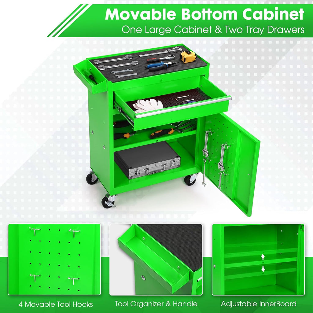 5-Drawer Rolling Tool Chest – 2-in-1 Lockable Tool Box with Wheels, Sliding Drawers & Detachable Top – Garage & Workshop Storage Cabinet, Green