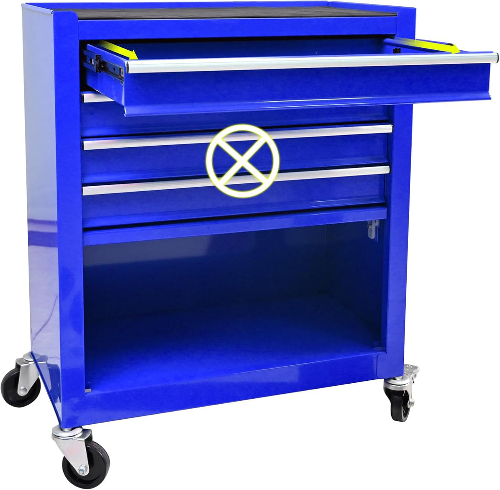 4 Drawers Rolling Tool Chest Cart. Tool Storage Cabinet with 4 Wheels.Tool Cabinet Trolley with Locking System and Drawer Liners.Tool Storage Cart for Garage,Workshop.Toolbox Cart-Blue Plus