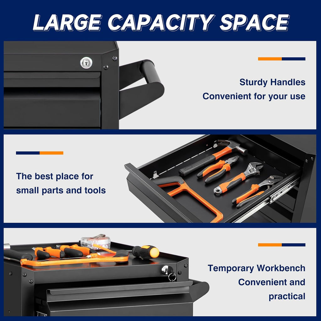 Yizosh 5-Drawer Metal Tool Storage Cabinet with Wheels,Rolling Tool Chest with Drawer and Locking Keys,Heavy Duty Tool Storage Organizer for Garage,Warehouse,Workshop