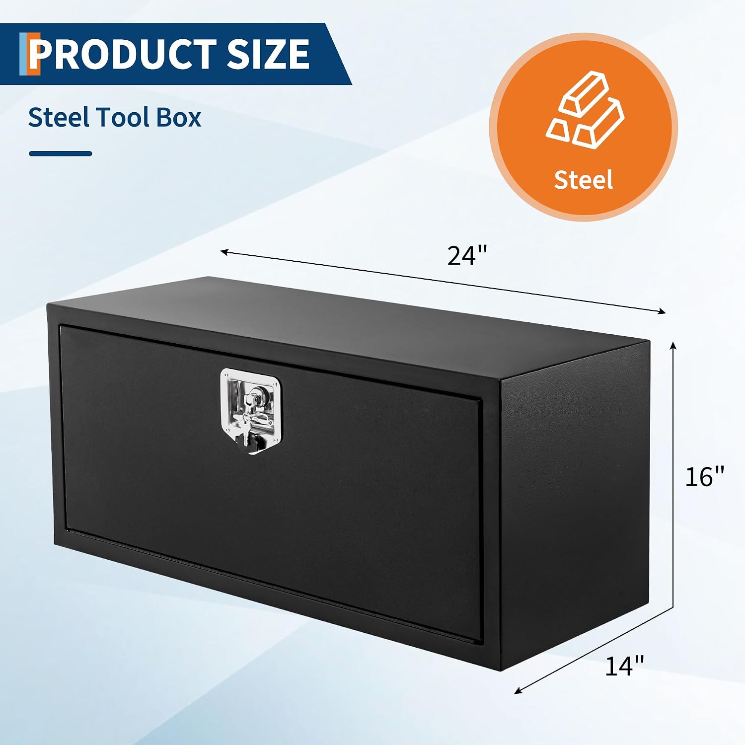 Garvee Black Steel Truck Bed Tool Box, Trailer Tongue Box, Truck Storage Organizer Tool Chest For Truck Bed, RV, Trailer (14 * 16 * 24-Black)