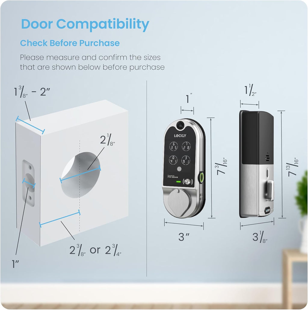 Lockly Vision Smart Lock, HD Video Doorbell Smart Locks for Front Door, Fingerprint Door Lock, Touchscreen Keypad, App Control, No Monthly Fee, Auto Lock - Satin Nickel
