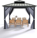 12x16FT Hardtop Gazebo, Aluminum Frame with Double Galvanized Steel Roof, Outdoor Metal Pavilion with Netting and Curtains for Patio, Garden, Lawn, and Backyard, Gray