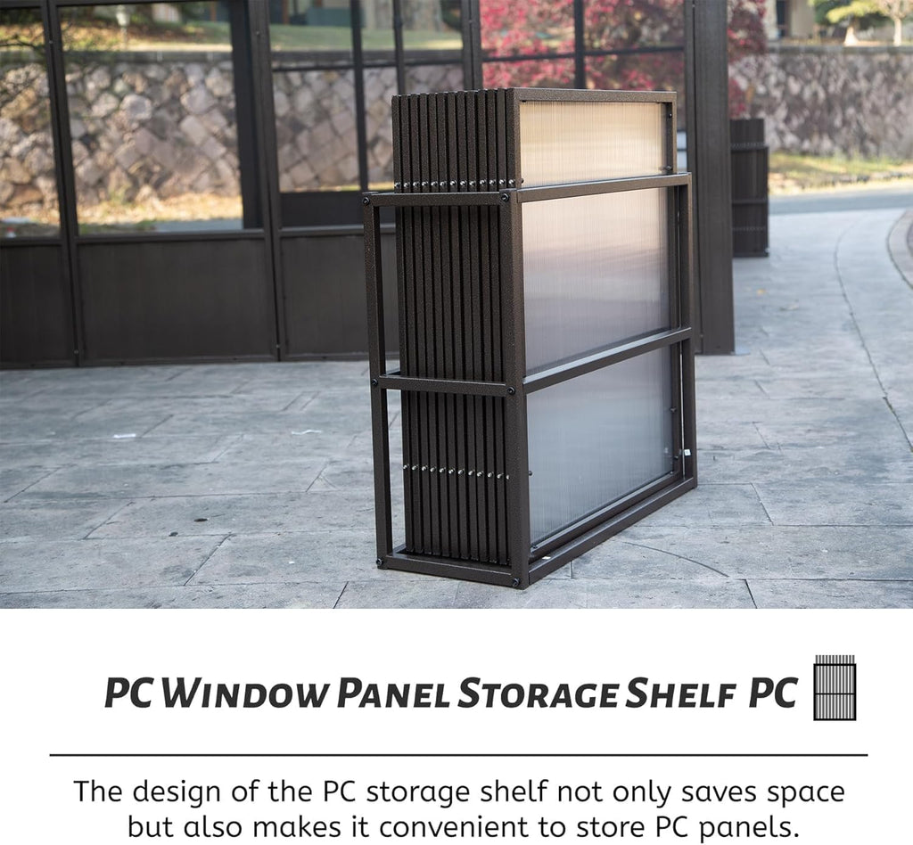 12x14FT Wall-Mounted Sunroom Solarium | Permanent Lean-to Gazebo w/Detachable Polycarbonate Windows & 2 Lockable Doors - Dark Brown Aluminum for Patio, Deck