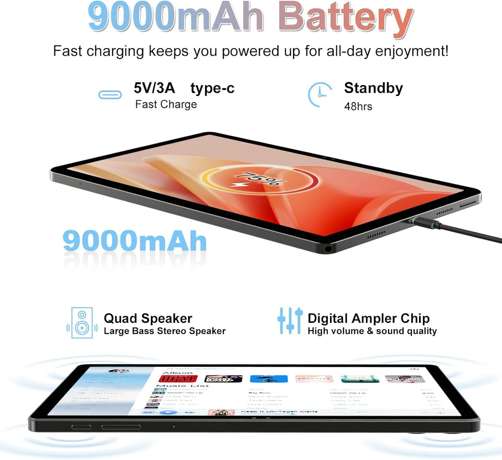 2026 Latest 11 inch Android Tablet, 18GB RAM, 128GB ROM, 1TB Expand, 2K Display, T616 Octa-Core, 5G WiFi, 13MP+5MP+5MP Camera, GPS, 9000mAh, Tablet with Case/Keyboard/Pen, Quad Speakers