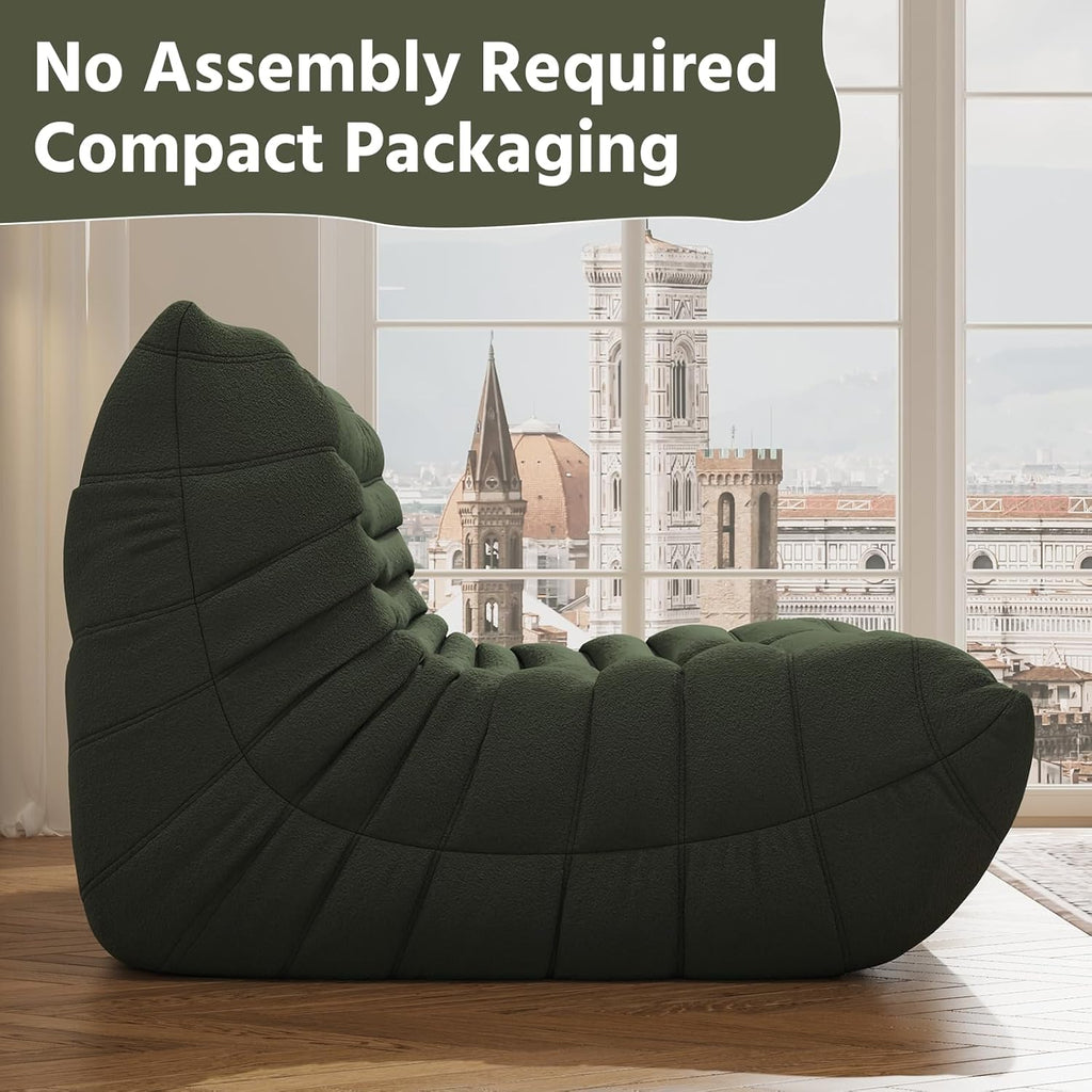 Giant Loveseat Boneless Bean Bag Chair for Adults - Teddy Fleece Fireside Accent Chair with Memory Foam, Comfy Lazy Floor Sofa Couch Chaise Lounge for Living Room Bedroom Theater, 2 Seater, Green