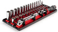 TEKTON 1/4 Inch Drive 6-Point Socket and Ratchet Set with Rails and Tray, 35-Piece (4-15 mm) | SKT03201