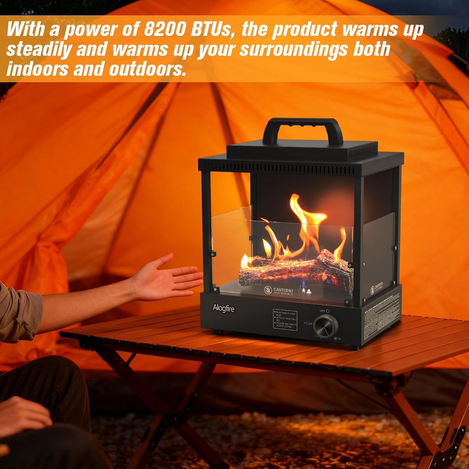 Portable Gas Fire Pit, Alogfire 8200 BTU Propane Gas Heater and Outdoor Real Flame Tabletop Fire Bowl with Safety Protection for Camping, Fishing, Hiking