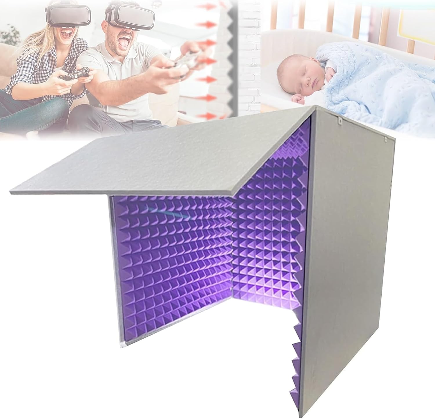 Portable Vocal Booth, Removable Sound Isolation Room, Desktop Soundproof Cover, for Microphone Recording Equipment Podcasts Singing Gaming and Broadcasting (Purple)