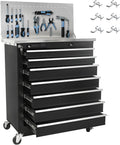 7-Drawer Rolling Tool Chest with Pegboard and Wheels, Heavy Duty Workstation with Stainless Steel Countertop and Drawers, Mechanics Tool Cabinet with Secure Locking System for Home, Office, Workshop