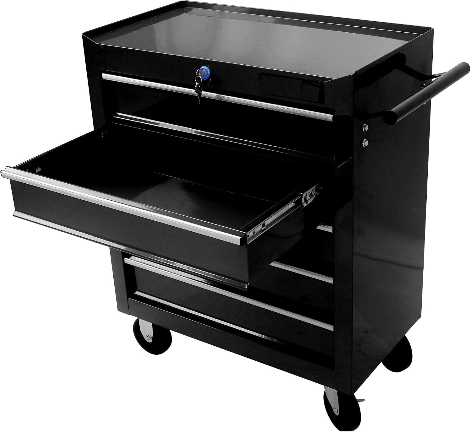 Tool Cart on Wheels, 5 Lockable Drawers Storage Cabinet Cart Rolling Tool Chest for Warehouse, Garage, Workshop Simple Assembly-Black