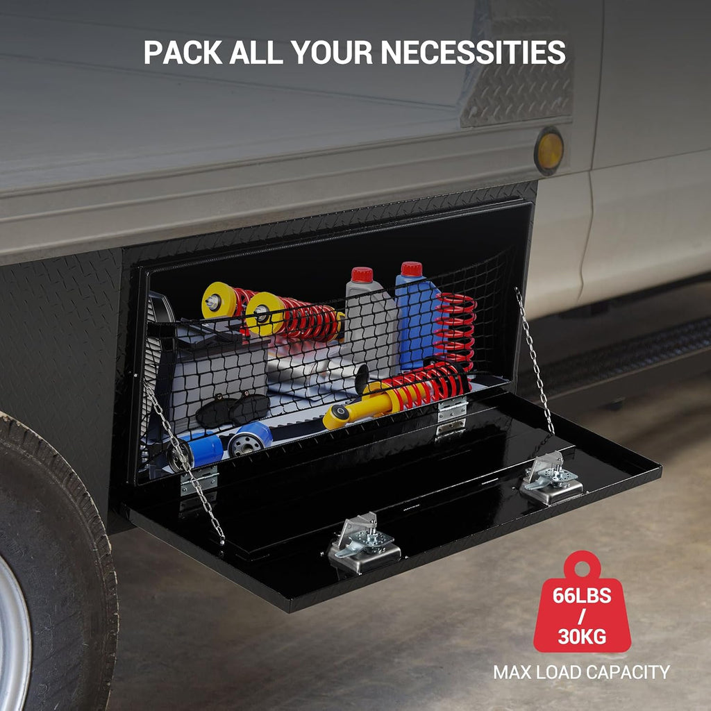 GarveeTech Underbody Truck Box,36 in Pickup Storage Box,Heavy Duty Aluminum Diamond Plate Tool Boxes with Lock and Keys,Waterproof Trailer Storage Box with T-Handle Latch for Truck,Van,Trailer，Black