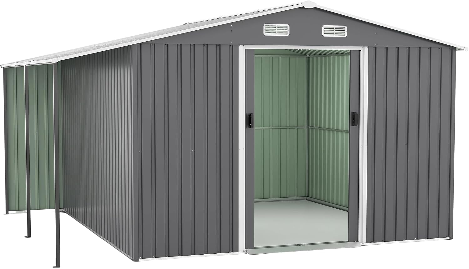 10x12 FT Outdoor Storage Shed with Sliding Lockable Doors&Windows, Extra Large Metal Shed with Dual-Zone Design, Galvanized Steel Utility Shed for Garden, Backyard,Tool Storage (Dark Gray, 10×12 FT)