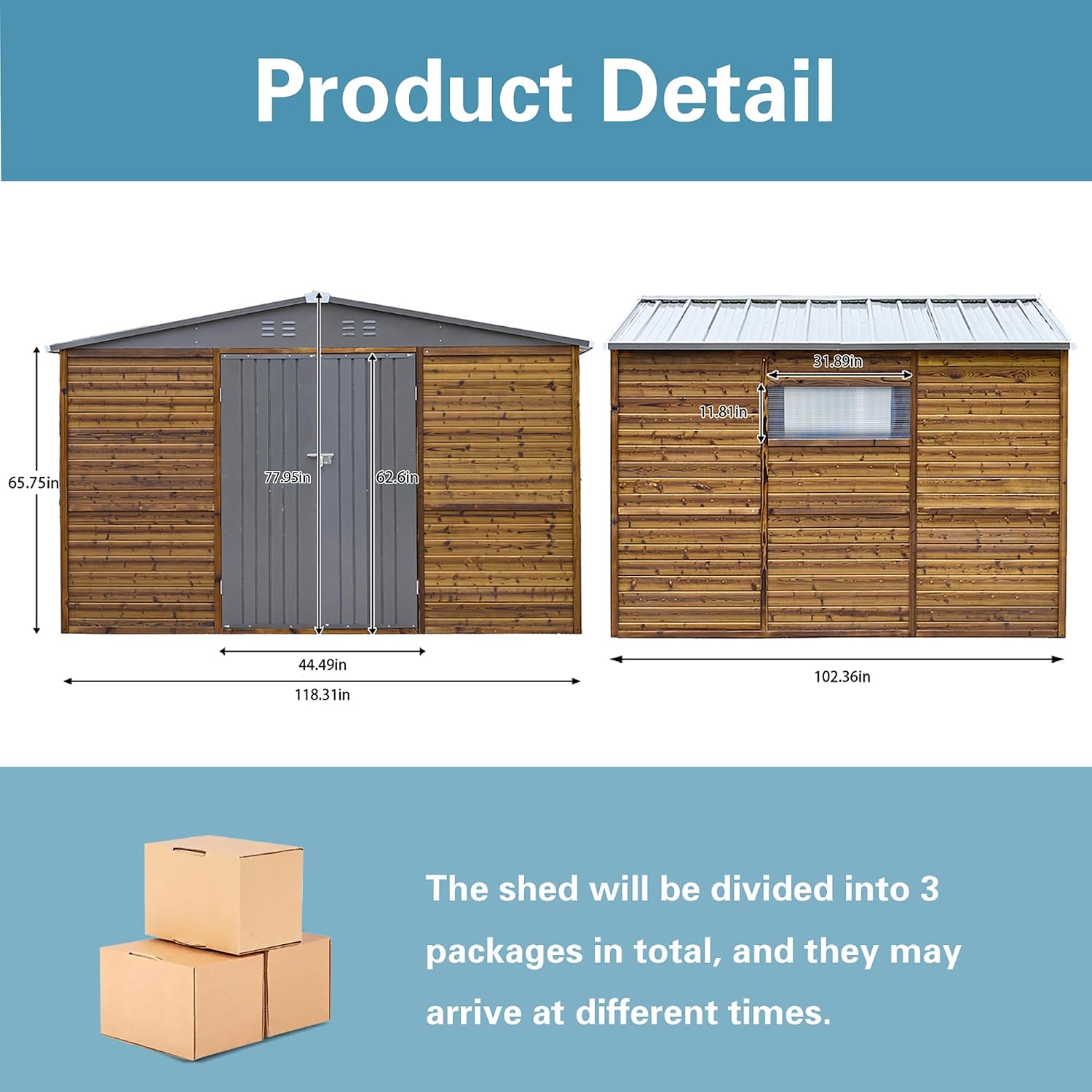 8x10 FT Outdoor Tool Shed, Wood-Iron Combination Storage Shed with Ventilation, Weather-Resistant Roof, Lockable Doors & Wood Grain Finish for Backyard and Garden