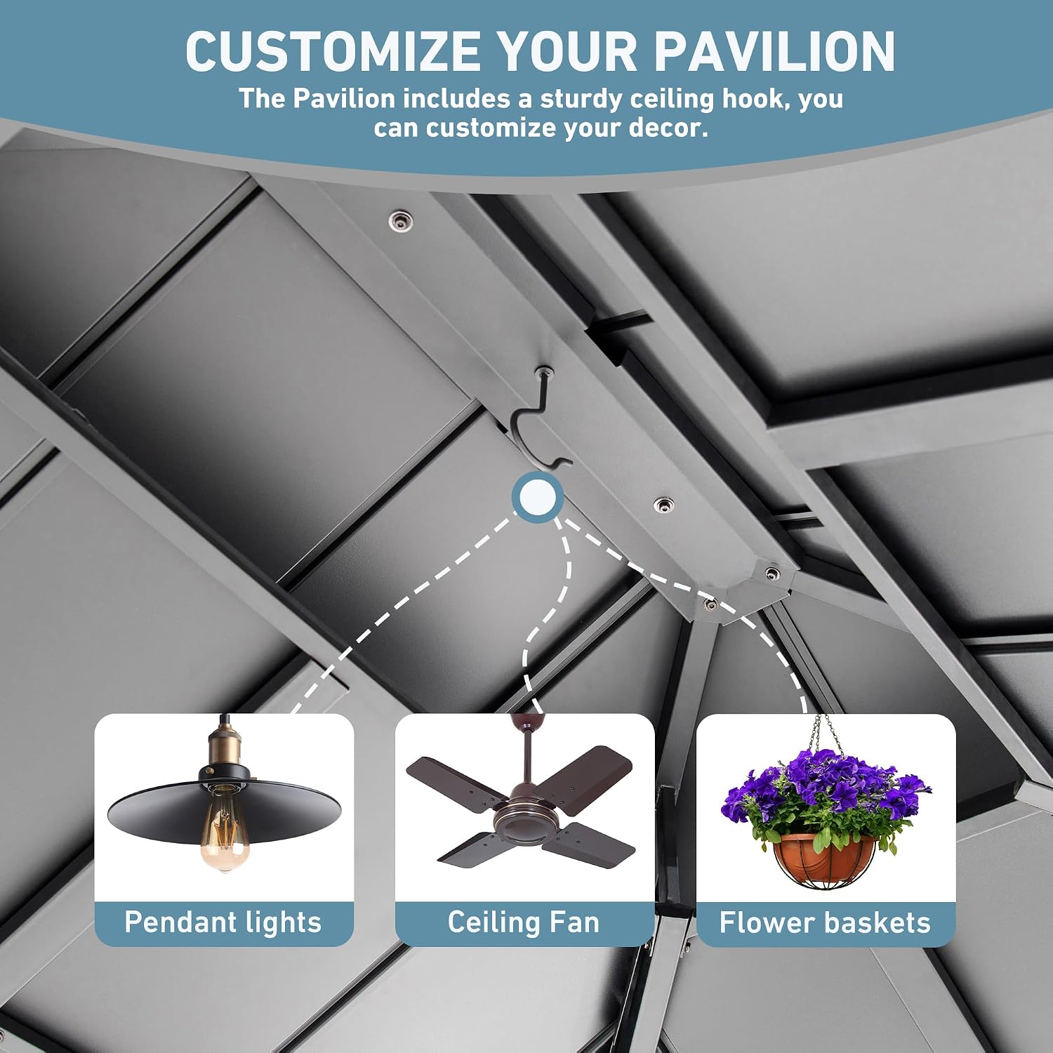 Big Leaf 12' x 14' Hardtop Gazebo with LED Strip Lights – Galvanized Steel Double Roof, USB and USB-C connectors, Mosquito Netting and Curtains – Outdoor Metal Gazebo for Decks and Backyards, Black