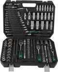 216-Piece Tool Set, Socket Wrench Set Mechanics Tools with 72-Tooth Reversible Ratchet, Tool Kit with Case for Automotive Repair, 1/4' 3/8' 1/2' Drive Socket Kit, Universal Joint, and Extension Bars