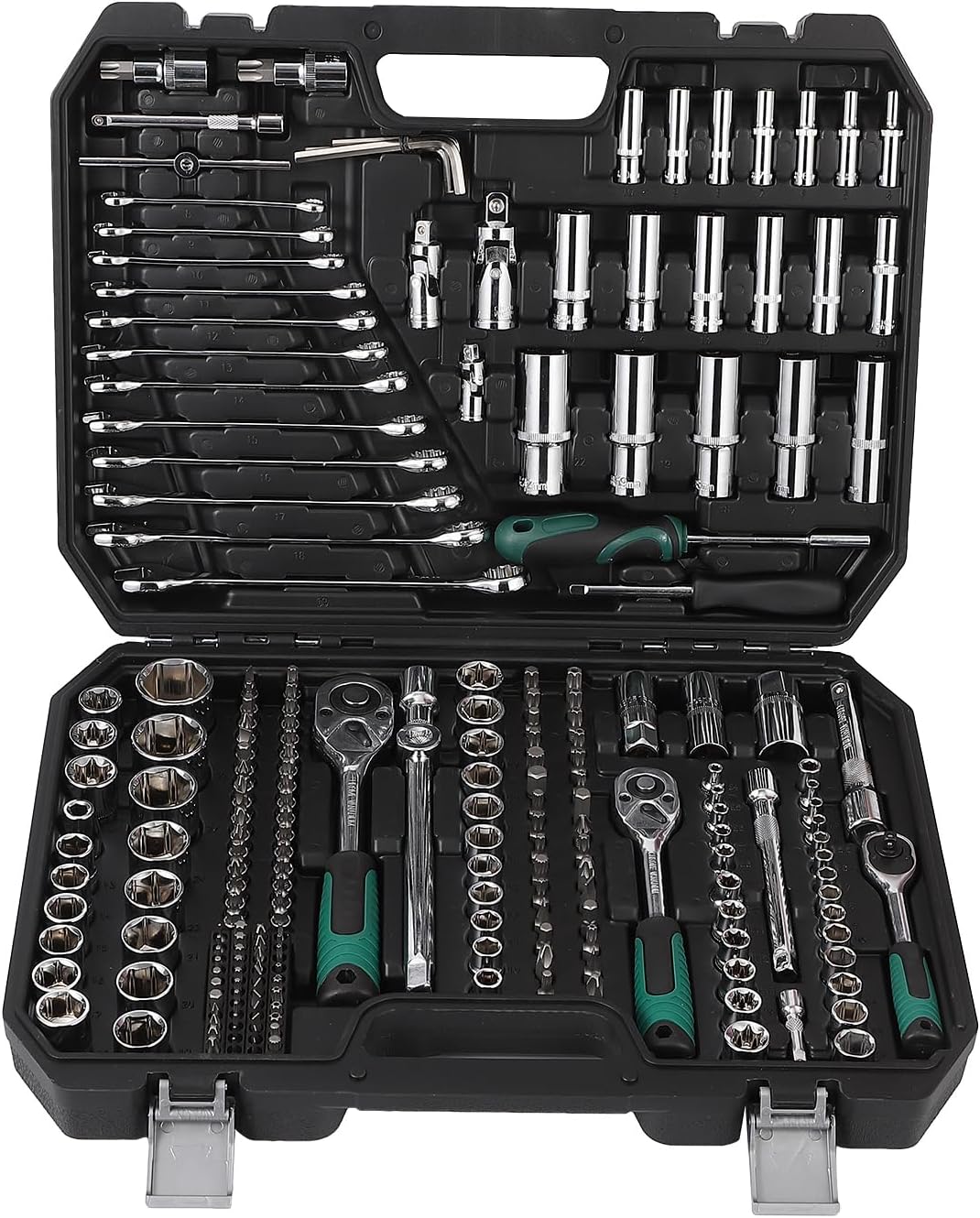 216-Piece Tool Set, Socket Wrench Set Mechanics Tools with 72-Tooth Reversible Ratchet, Tool Kit with Case for Automotive Repair, 1/4' 3/8' 1/2' Drive Socket Kit, Universal Joint, and Extension Bars