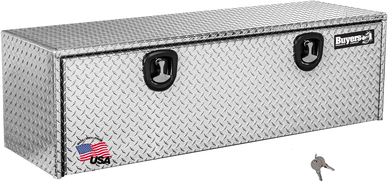 Buyers Products 1705115 Diamond Tread Aluminum Underbody Truck Tool Box, 18 x 18 x 60, Made in USA, .100 in. Thick, Corrosion-Resistant, Locking Compression Latch, Secure Storage for Work Trucks